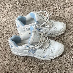 New Balance Womens White and Light Blue Sneakers
